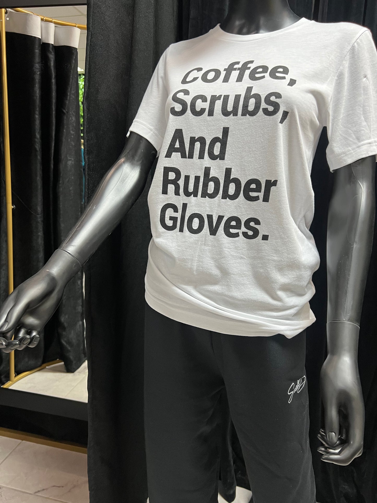 Coffee, Scrubs, & Rubber Gloves Tee - White